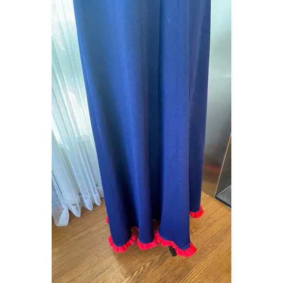 Vintage 70s halter dress, red and navy blue, polyester, nautical maxi, 8/10 (M) - Picture 9 of 10